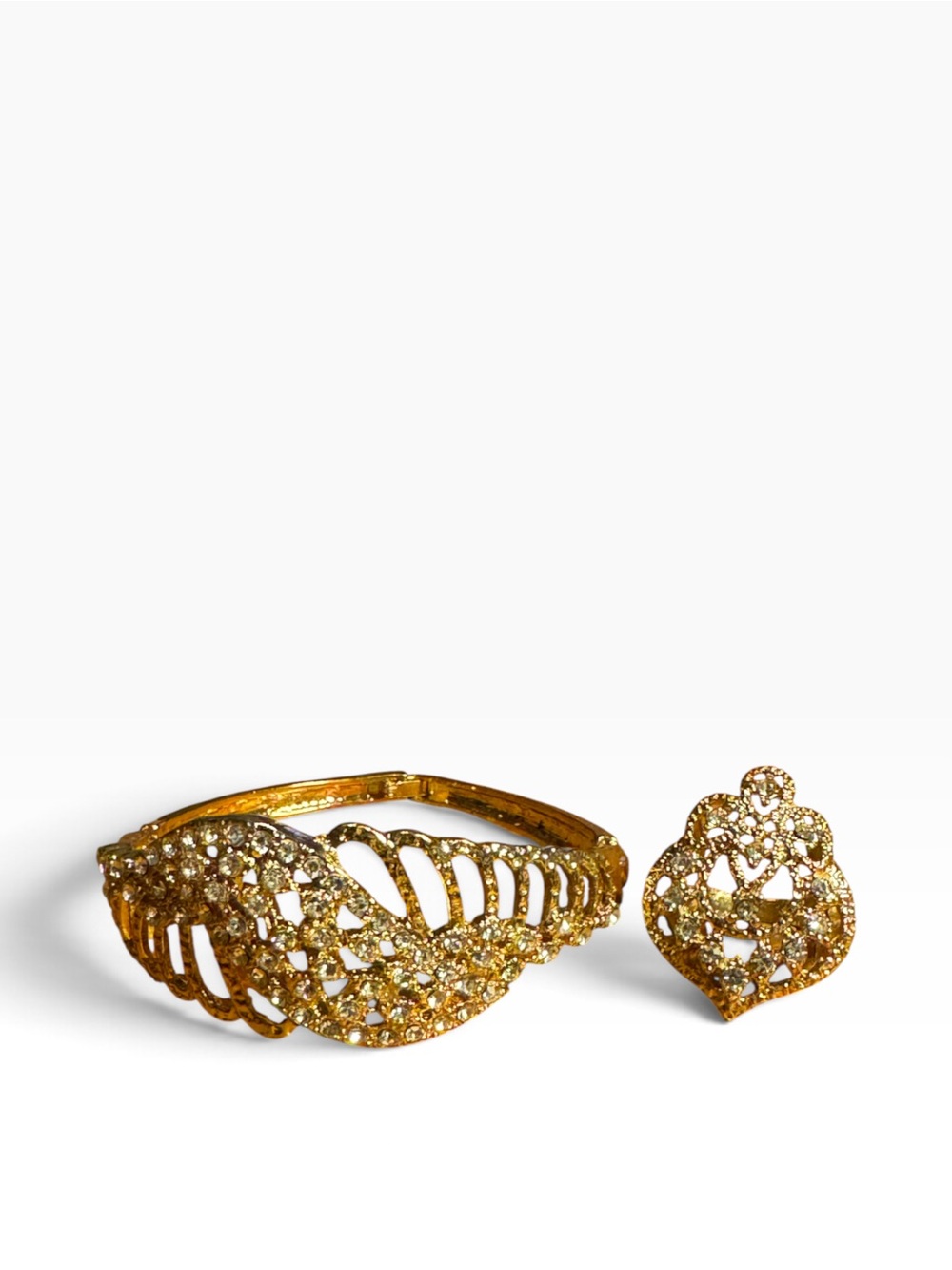 Formal Bracelet and ring gold tone crystal set 6.5